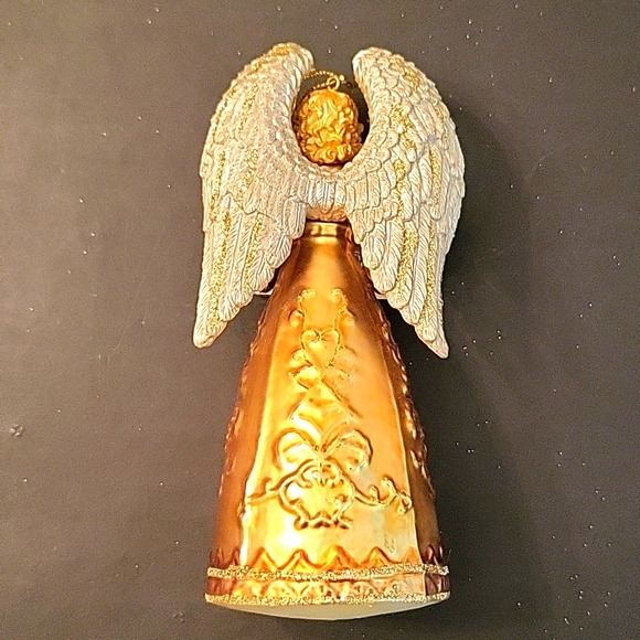 NEW Angel with Star Ornament, Gold & Cream Painted Glass, Glitter - Picture 5 of 14